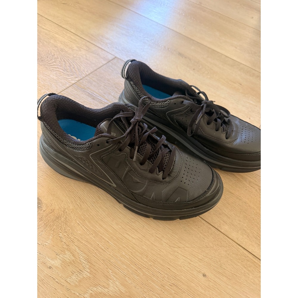 Hoka One One Bondi LTR Mens 9.5 Walking Shoes Black Leather Sneakers 1019259 BLK
